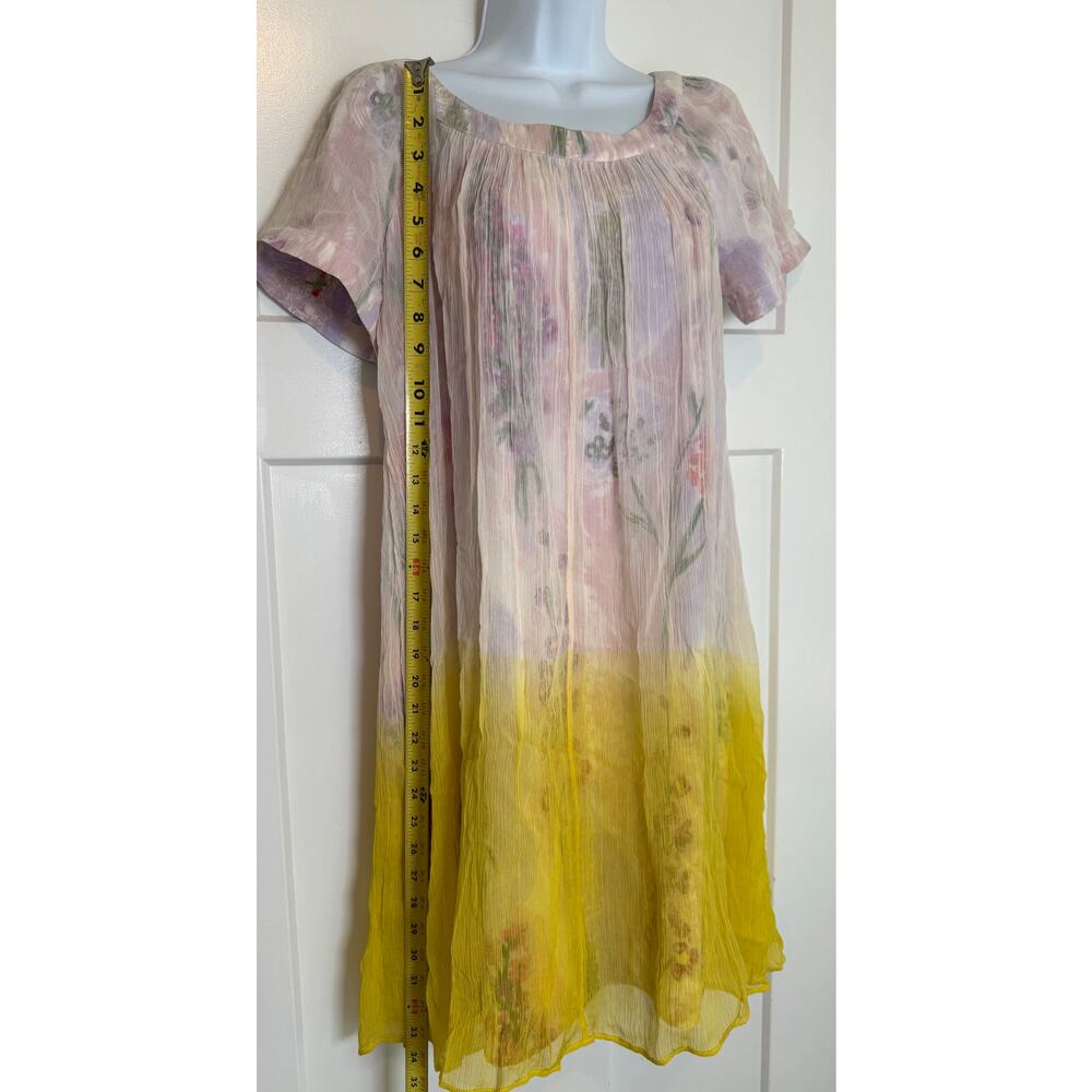 Anthropologie HD in Paris Dipped Chroma Swing Dress Size 2 Floral Gauzy Keyhole - Picture 8 of 11